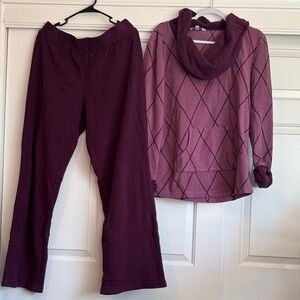 Elegant Plum Pajama Set with Cowl Neck